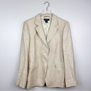 Brooks Brothers Silk Wool Linen Blend Blazer Italy Size 14 Houndstooth Pastel